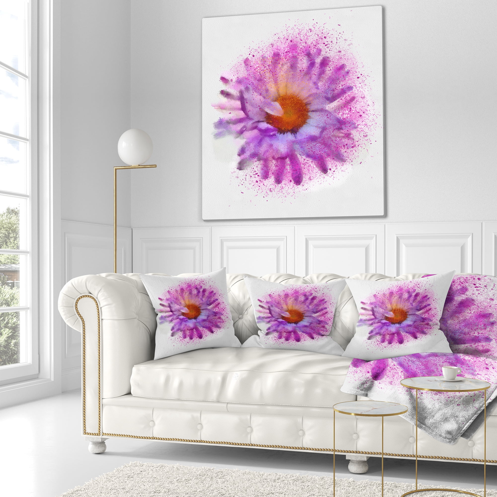 Designart Large Purple Watercolor Flower - Floral Throw Pillow - 16x16