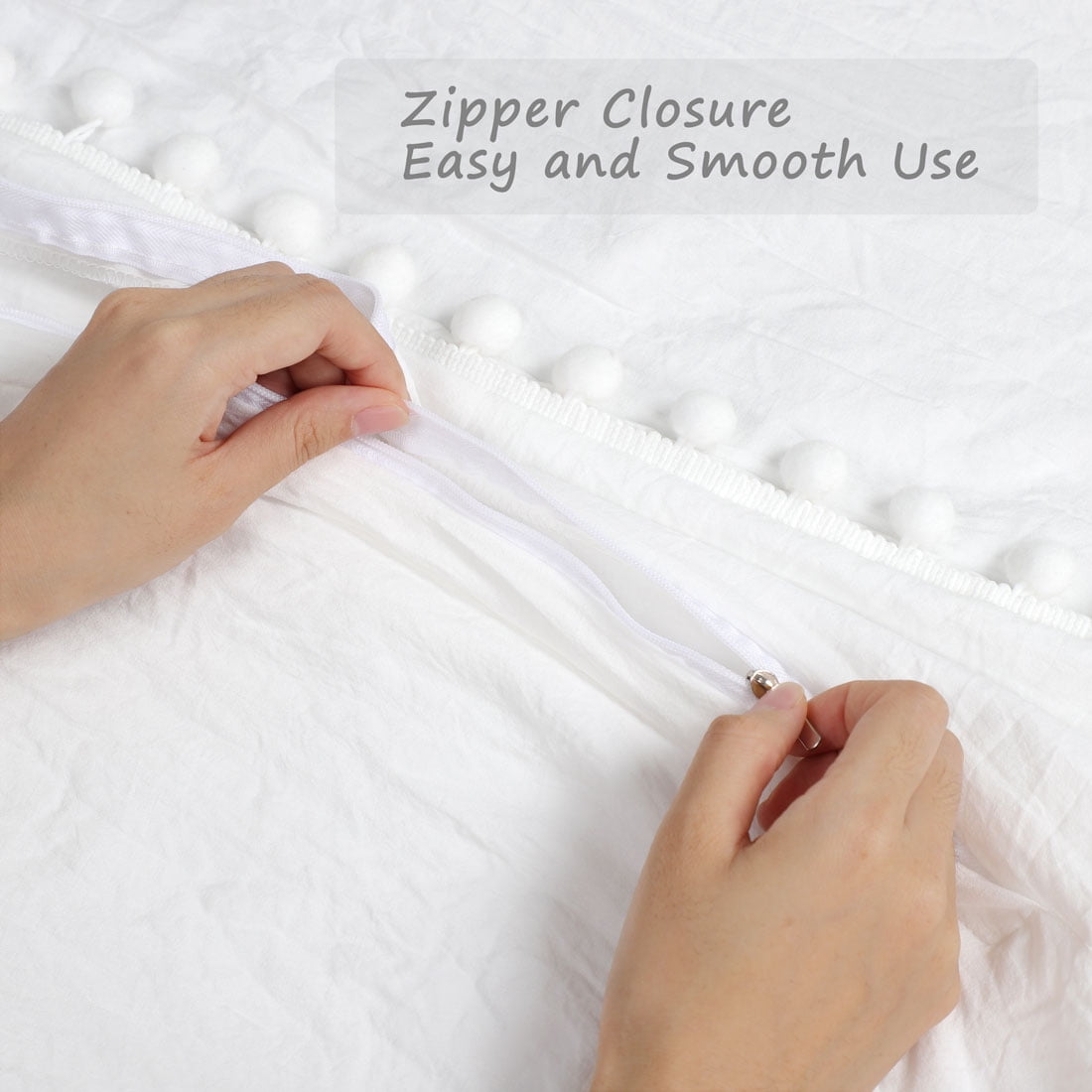 Unique Bargains Polyester Washed Pompon Bedding Duvet Cover Set Queen Gray