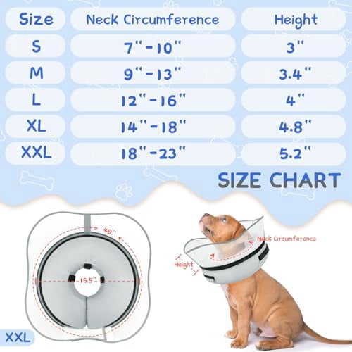 Raised Inflatable Dog Cone Collar to Stop Licking, Soft Dog Cone Alternative After Surgery, Pet Neck Donut Collar for Small Medium Large Dogs Solid Grey,XXL(Neck 18.5"-23.5")