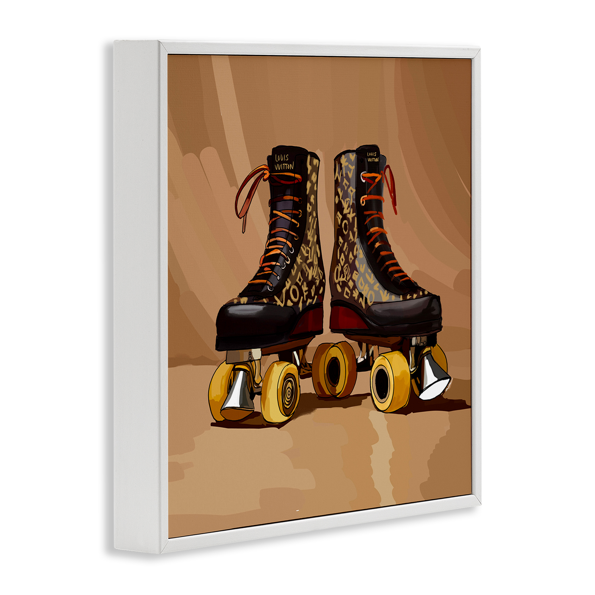 Stupell Industries Brown Roller Skates Sports Painting White Framed Art Print Wall Art, 17 x 17