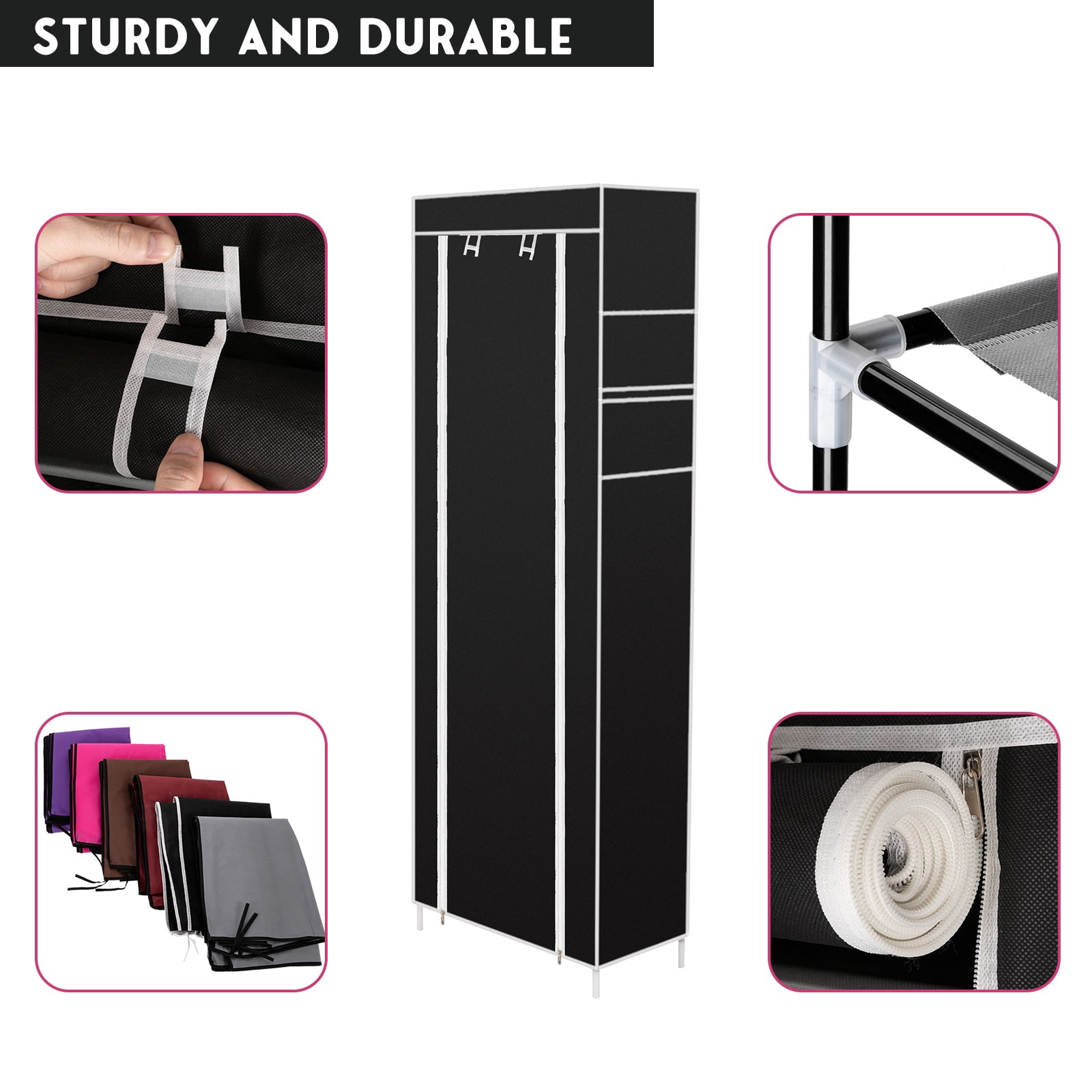 Shoes Rack with Cover, paproos 10 Tier Shoes Organizer, Fabric Sneaker Rack with Dustproof Nonwoven Fabric Cover, Room-saving Shoe Storage Cabinet for Entryway, Free Standing Tall Shoe Holder, Black