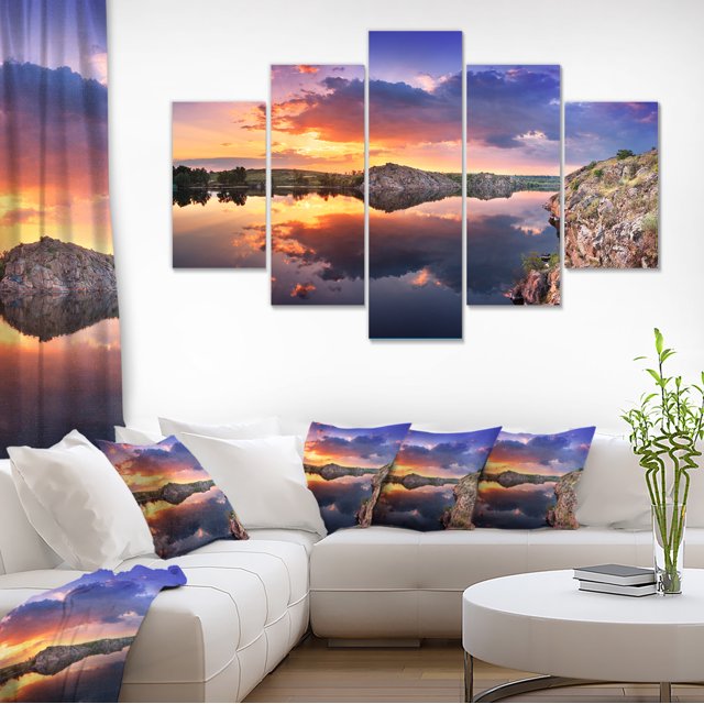 Sunset at River with Large Clouds - Landscape Photography Canvas Print