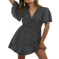 thumbnail image 4 of Femmes Casual Mousseline de Soie Mini Robe Manches Courtes Point Imprimé V Cou Taille Haute une Robe de Ligne d'Été Robe de Plage, 4 of 6