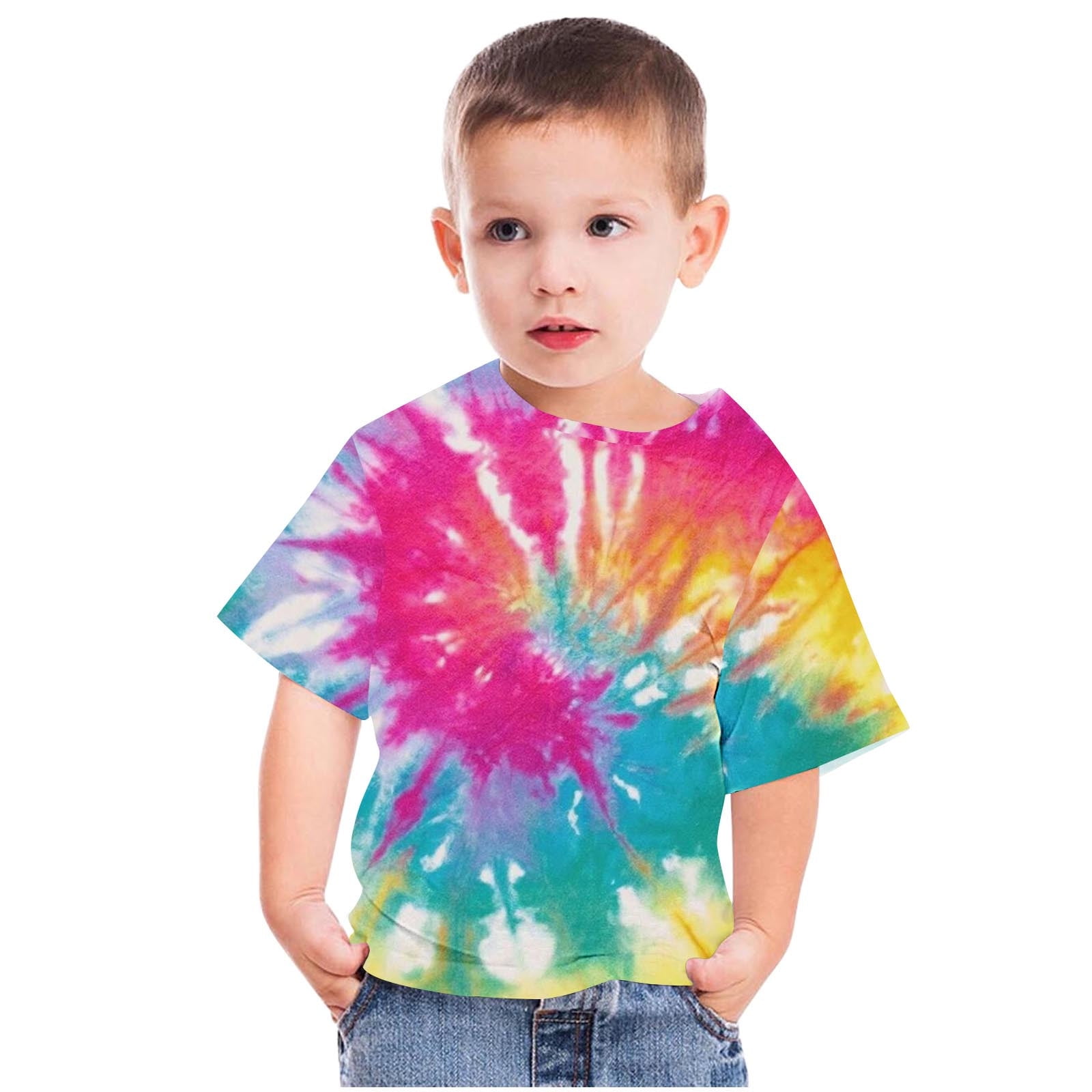 Awdenio Kids Colorful Print Short Sleeve T-Shirt Vibrant Crew Neck Casual Tee Soft Breathable Summer Top Ideal For Daily Wear and 4th Of July Festivities
