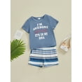 thumbnail image 4 of Musuos Little Boys 2 Piece Outfits 18 24M 3 4 5 6Y Letter Print Short Sleeve T-Shirt and Elastic Striped Shorts Set Summer Clothes for Toddler, 4 of 10