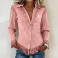 thumbnail image 2 of Evdexr Womens Tops Vintage Western Cowgirl V Neck Tees Button Down Fringe Short Sleeve Vacation Breathable Tshirts Summer 2026 T-Shirts Pink S, 2 of 5