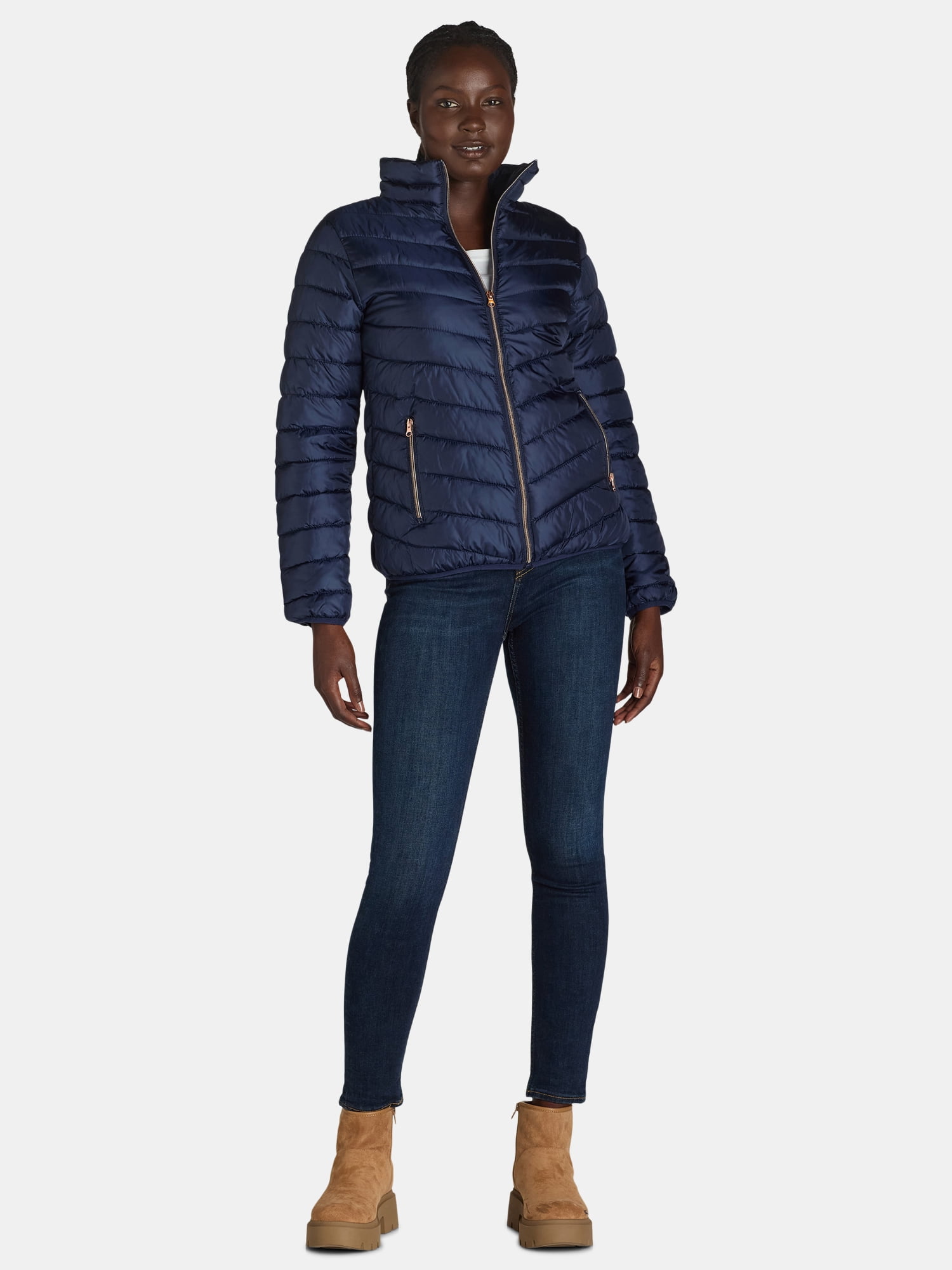 Big Chill Women's and Women’s Plus Packable Puffer Jacket, Midweight, Sizes S-3X