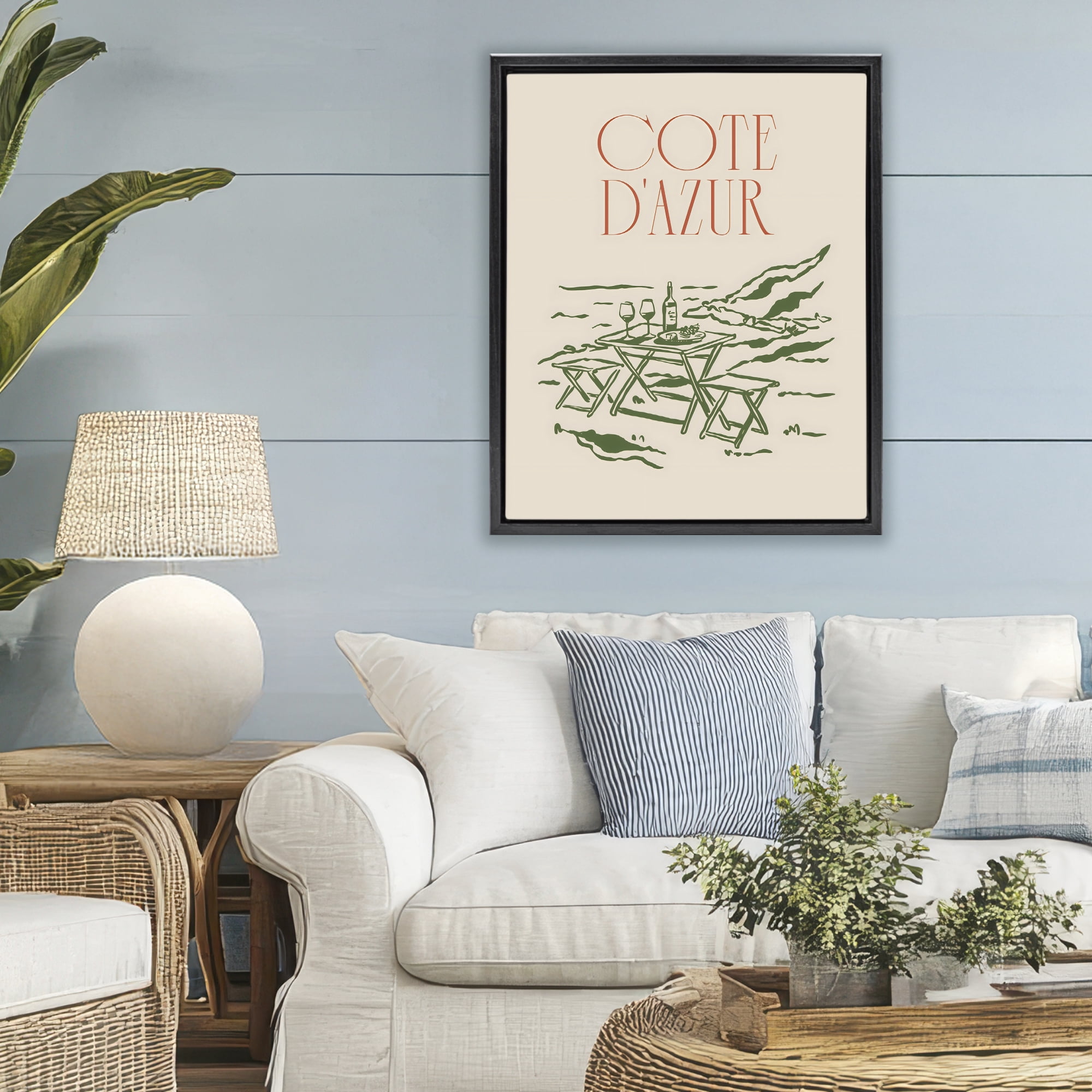 Stupell Industries Seaside Wine Picnic Black Framed Floater Canvas Wall Art, design by The Prints Vibe