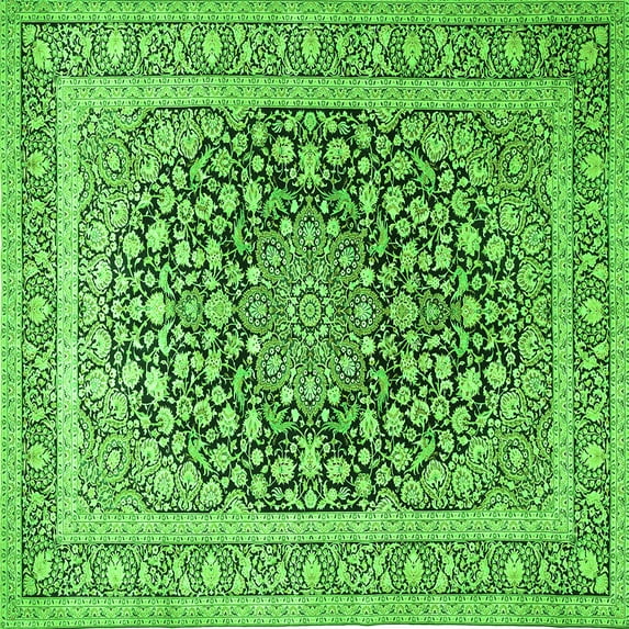 Ahgly Company Indoor Square Medallion Green Traditional Area Rugs, 7' Square