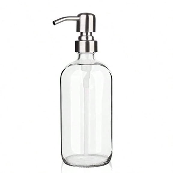 Glass Soap Dispenser - Clear Dish Soap Dispenser for Kitchen Refillable Liquid Hand SoapDispenser with Rust Proof Stainless Steel Pump for Bathroom Countertop 17 Ounce/ 500 ML