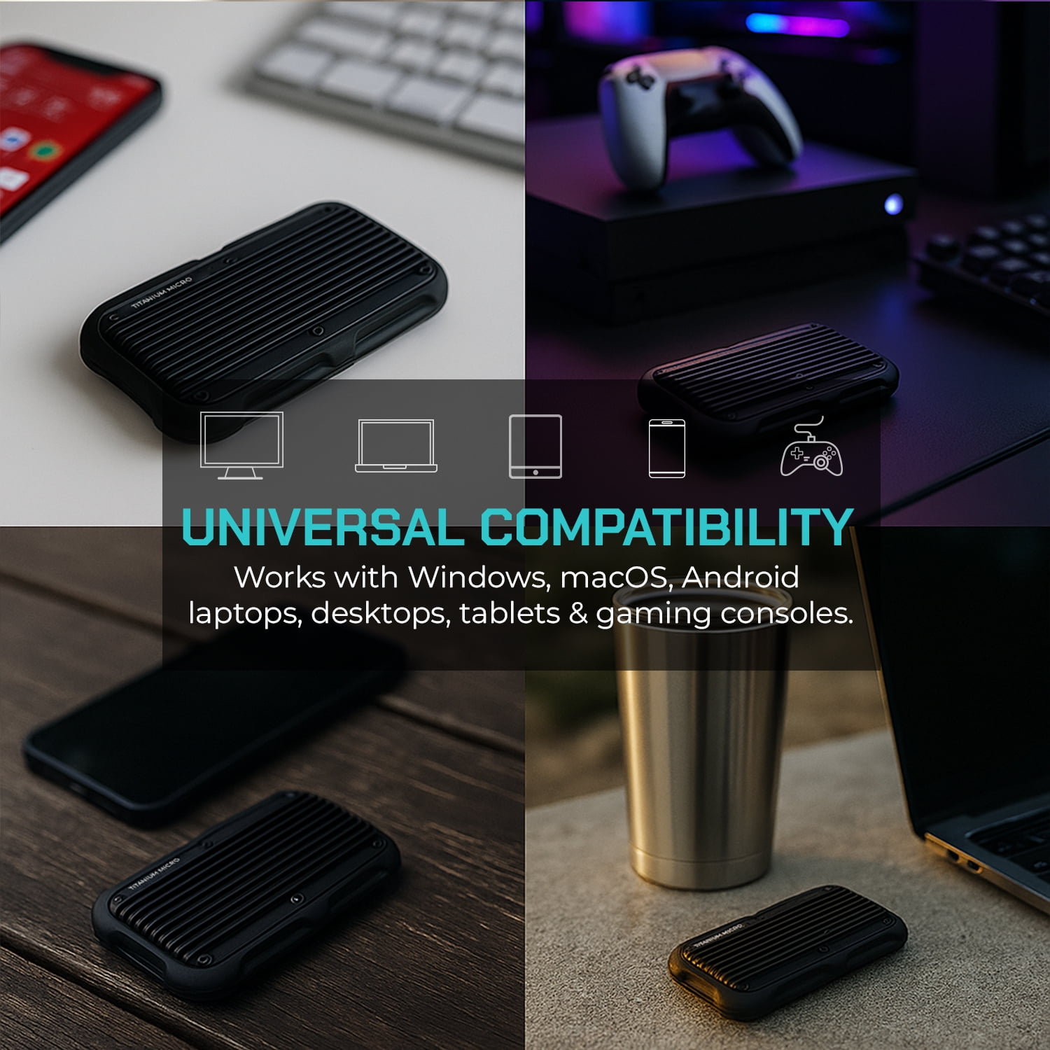 Titanium Micro Mercury 2TB Portable Aluminum SSD Up to 1000MB/S NVMe USB 3.1 IP66 water dust resistant for PC Mac Android and Game Console