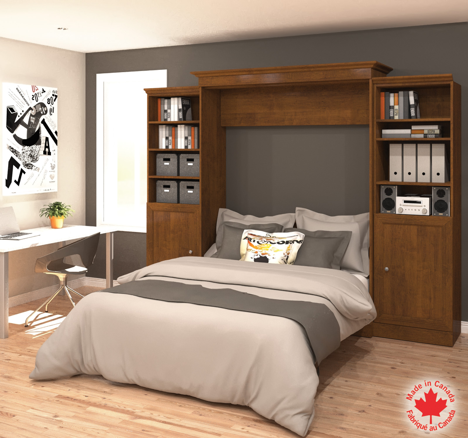 Versatile by Bestar 115'' Queen Wall Bed Kit Featuring Two Doors in Tuscany Brown