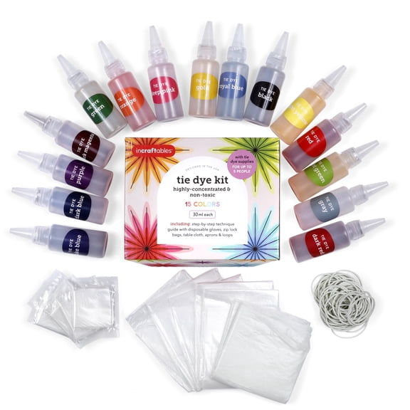 Incraftables One-Step 15 Color Tie Dye Kit – Non-Toxic Tie Dye Powder Set with Gloves, Aprons & Zip Bags – Tie Dye Fashion Kit for Adults & Kids