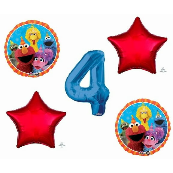 Sesame Street Elmo Balloon Bouquet 4th Birthday 5 pcs - Party Supplies