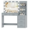 thumbnail image 6 of Rovaurx 46.7" Makeup Vanity Table with Lighted Mirror, Large Vanity Desk with Storage Shelf & 5 Drawers, Bedroom Dressing Table, 11 LED Lights, Grey RSZT106G, 6 of 7