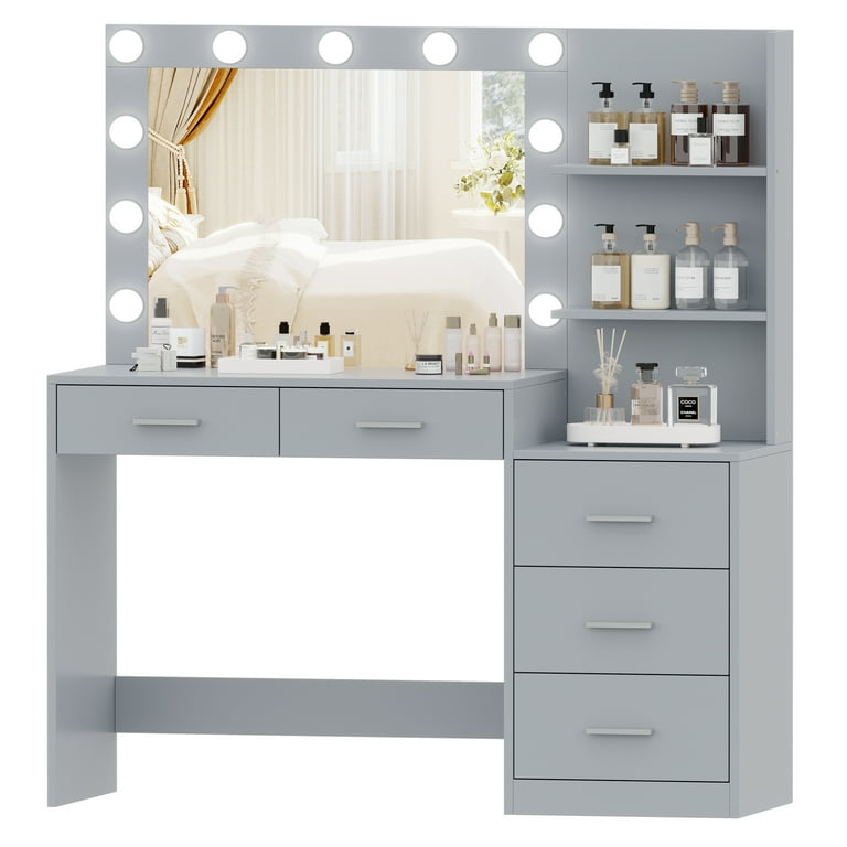 grey dressing table mirrors Capri Grey Dressing Table with Mirror & Stool – Laura James Ireland main image 0
