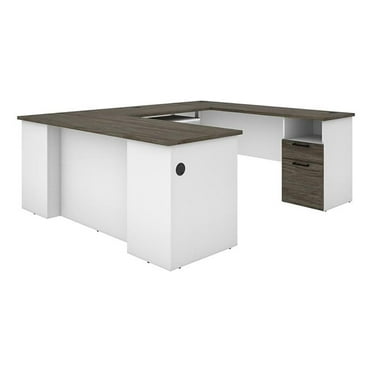 Atlin Designs Modern Wood U Shaped Computer Desk in Walnut Gray/White