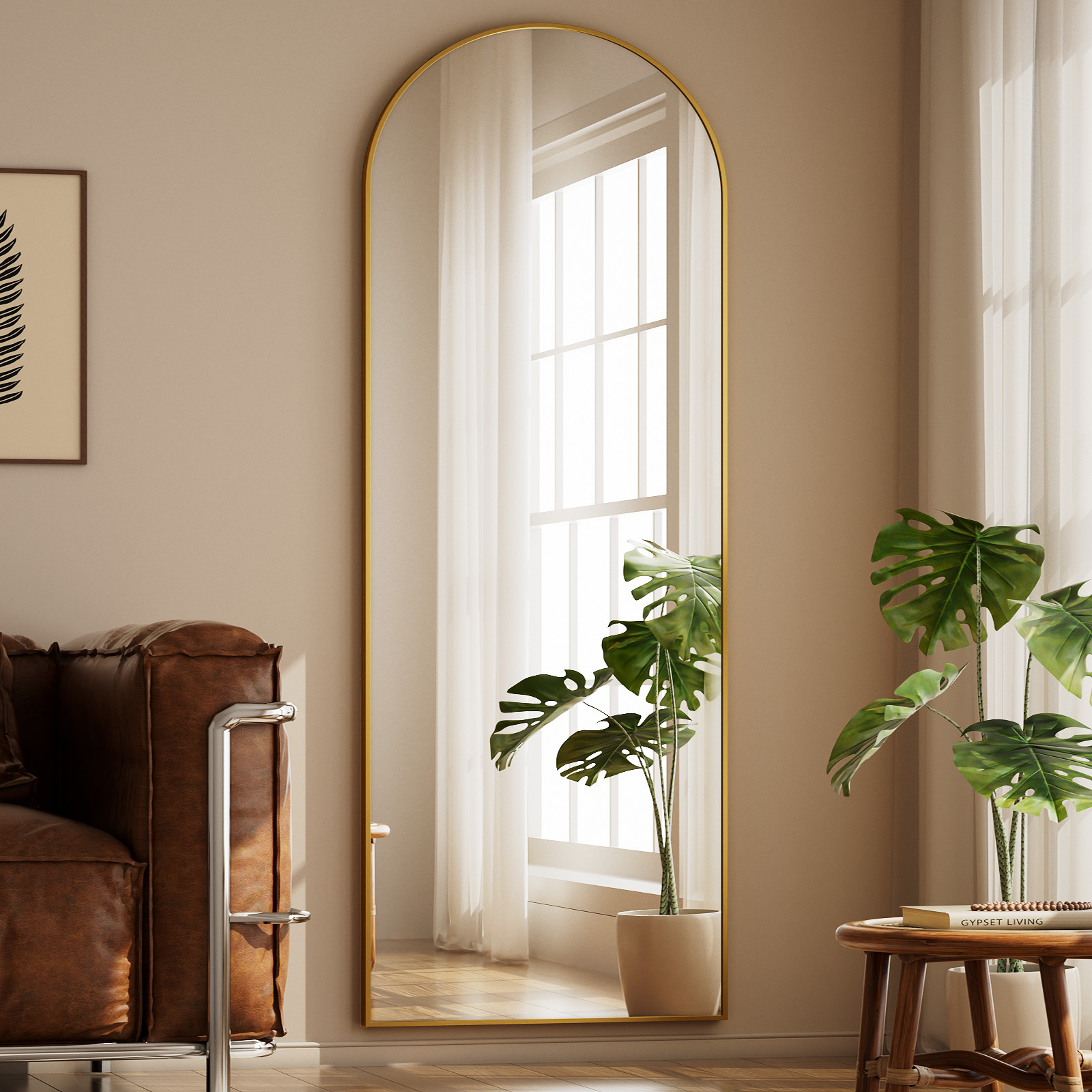 Mirrosa 22.1"x68" Arched Full Length Mirror with Stand Standing Mirror,Gold