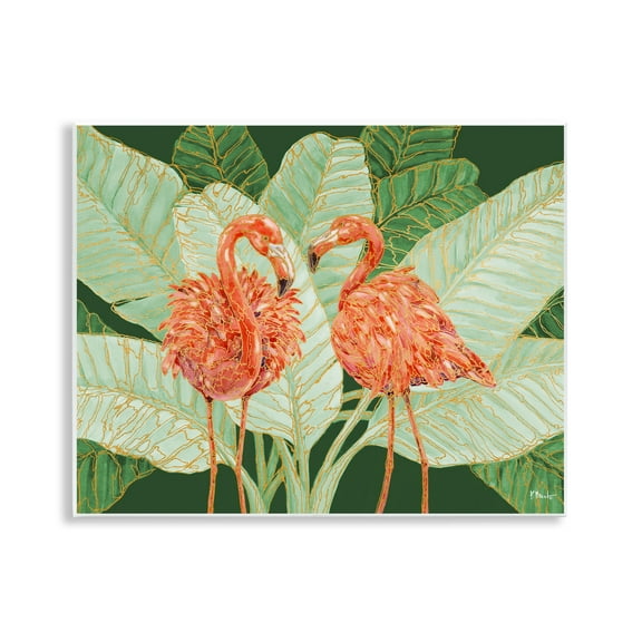 Stupell Industries Martinique Flamingos & Leaves Animals & Insects Painting Unframed Art Print Wall Art, 14 x 11