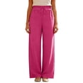 thumbnail image 5 of Trendy Drawstring Elastic Waist Pants for Women Solid Color Loose Fit Casual Summer Wide Leg Trousers Hot Pink XXL, 5 of 7