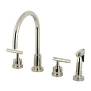 Kingston Brass Manhattan Deck Mount Widespread Kitchen Faucet with Brass Sprayer Polished Nickel Polished