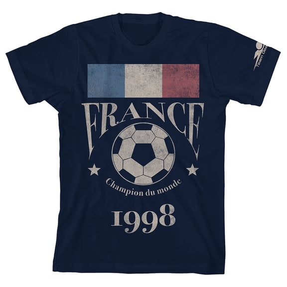 Team Gear Vintage France 1998 Youth Navy Crew Neck Short Sleeve T-shirt -Medium
