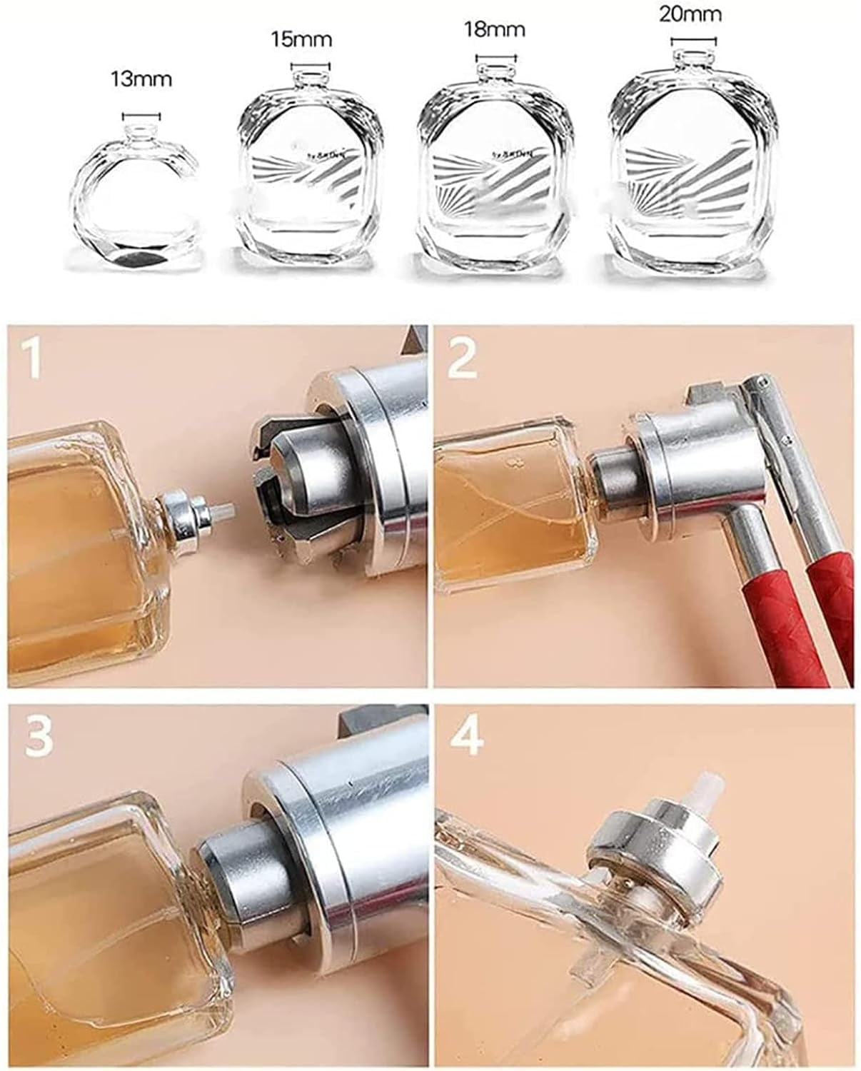 Manual Perfume Vial Sprayer Crimper, 13mm /15mm /18mm /20mm Handheld Bottle Sealing Machine Cap Capper Bottle Crimping Capping Tools,18mm