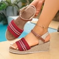thumbnail image 2 of Rokment Espadrille Wedge Dress Sandals for Women 2026 Boho Beach Fahion Casual Braided Open Toe Platform Strappy Summer Shoes Red Size 9.5, 2 of 8