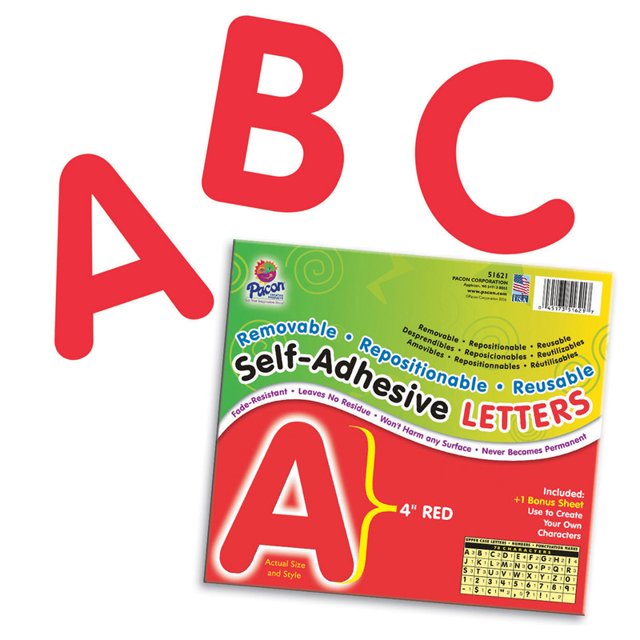 Self-Adhesive Letters, Red, Puffy Font, 4", 78 Characters Per Pack, 2 Packs