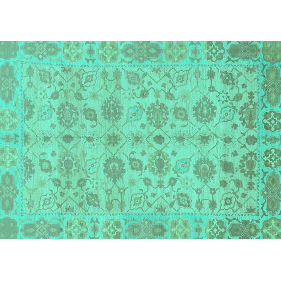 Ahgly Company Machine Washable Indoor Rectangle Oriental Turquoise Blue Traditional Area Rugs, 7' x 9'