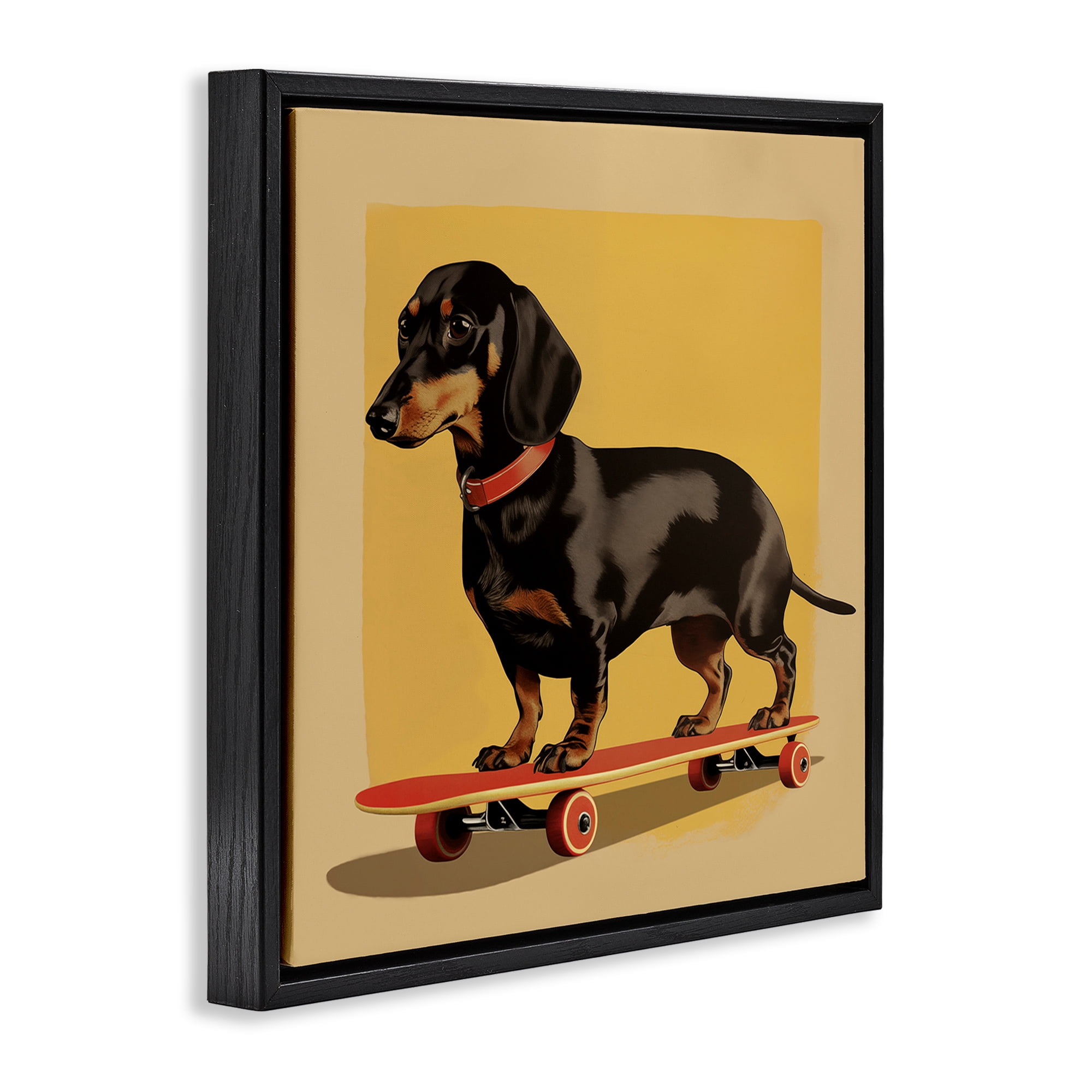Stupell Industries Dachshund on Red Skateboard Black Framed Floater Canvas Wall Art, design by Andreas Magnusson