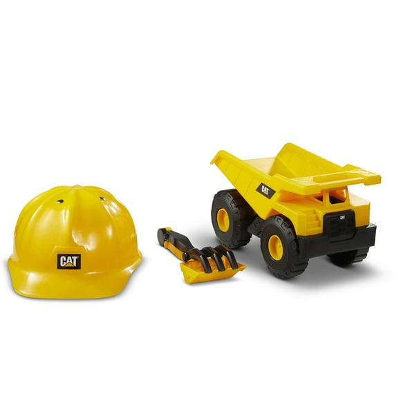 Set de camión volquete CAT de construcción con casco para niños mayores de 3 años