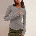 thumbnail image 2 of Women's Waffle Knit Tops Long Sleeve Shirts Casual Slim Fitted Crew Neck Pullover Shirts 2024 Fall Winter Tight Clothes, 2 of 9