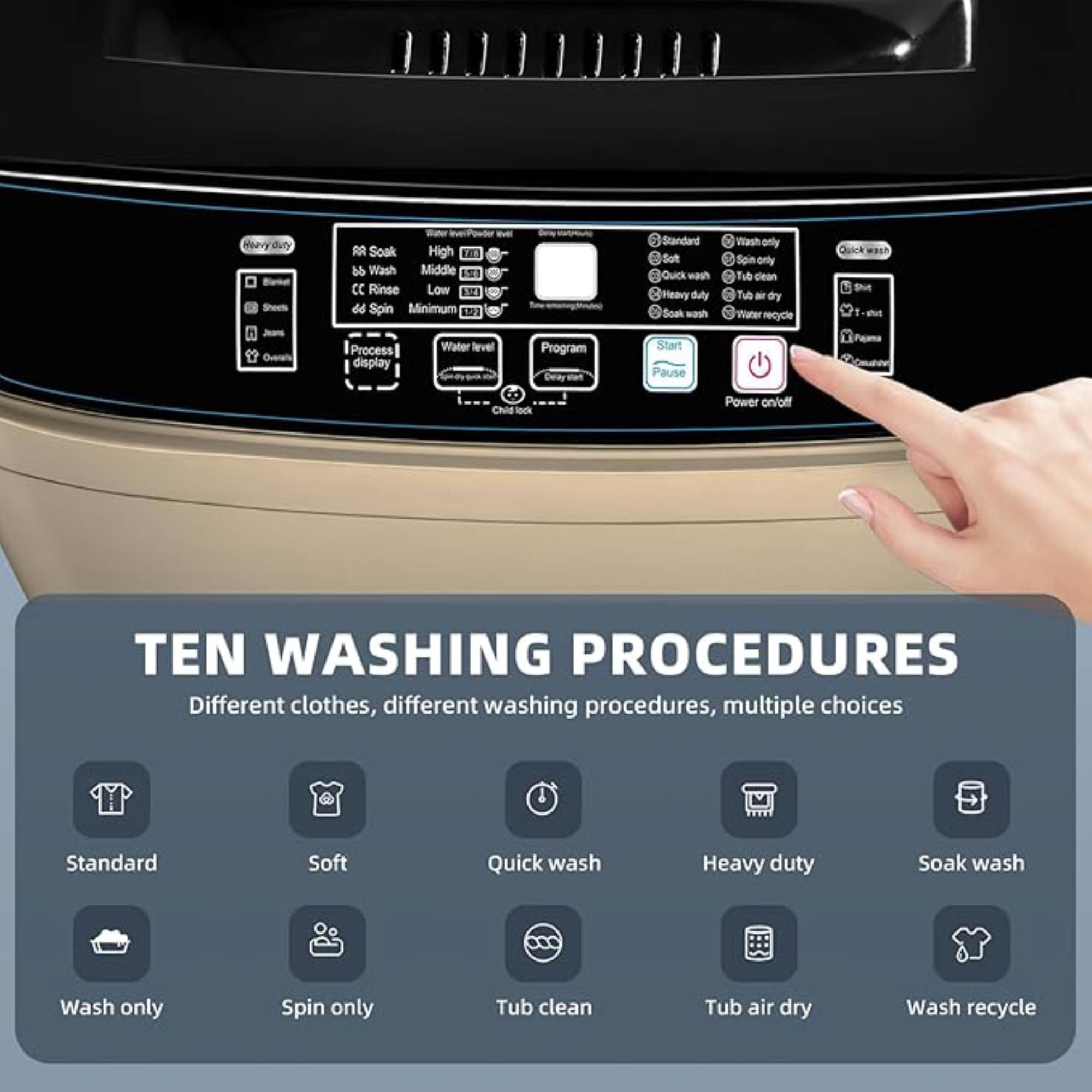 Portable Washing Machine 17.7 lbs Full Automatic Washer and dryer with 10 Programs & 8 Water Levels Lavadora Laundry Machine for Apartment,Bathroom,RV, Gold