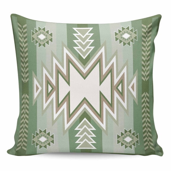Throw Pillow Covers 18x18 Inch, Sage Green Boho Decorative Pillow Cases for Couch Sofa Bed, American Native Southwest Abstract Art Cotton Linen Square Home Decor Pillowcases with Hidden Zipper