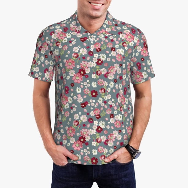 Balery Daisies Flowers Camisa Polo de Hombre con Estampado, de Manga Corta y Tejido Medio, Camisa Tipo Golf Polo-Large