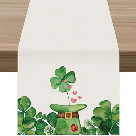 

Shamrock Green Hat Heart St. Patrick s Day Table Runner St. Patrick s Day Home Kitchen Table Runner Decoration