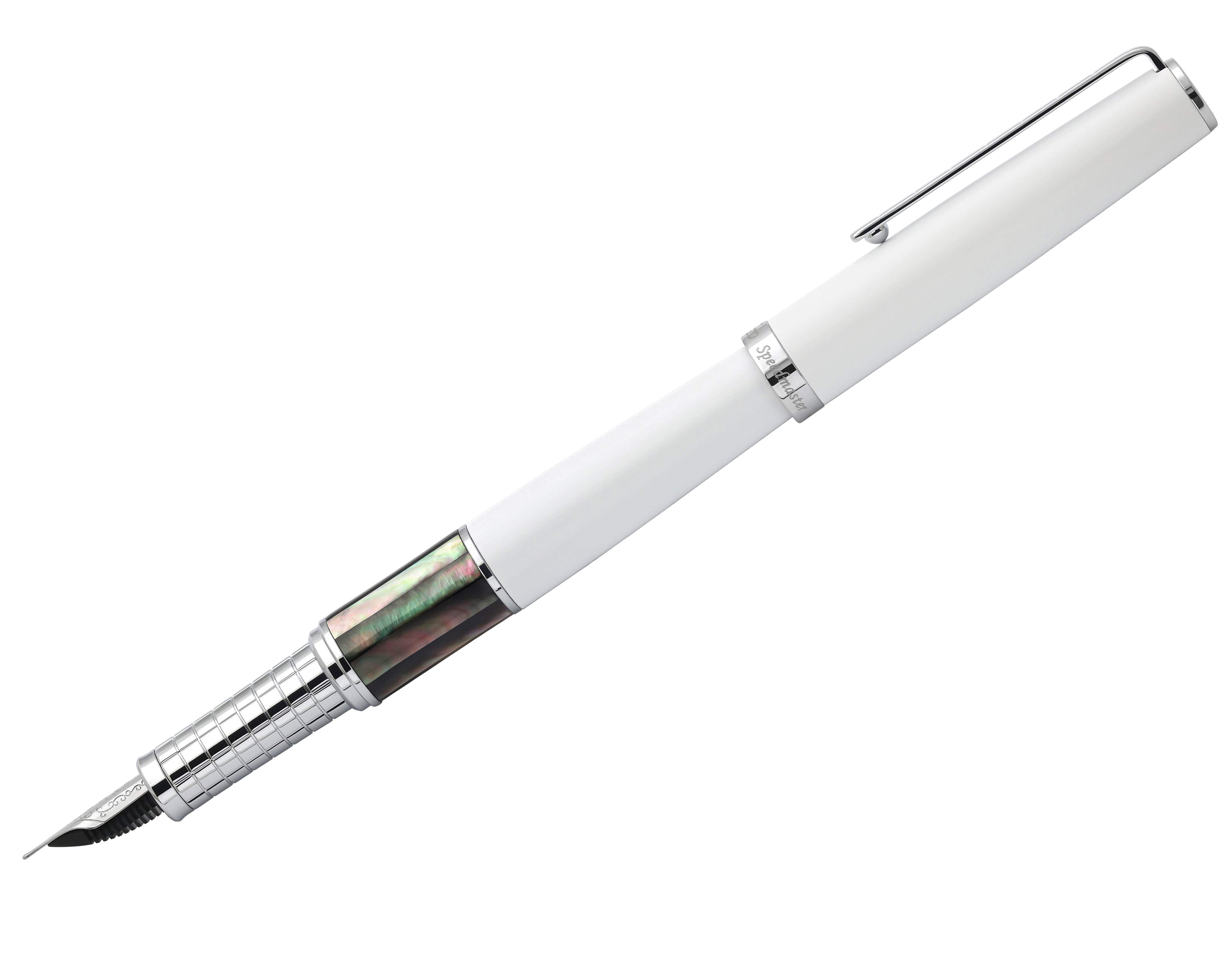 Xezo Speedmaster® White Brass Fountain Pen (Extra Fine Nib) - With Tahitian Black Mother of Pearl