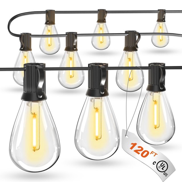 Guirnalda de luces LED Luckystyle para exteriores, 120 pies, 32 bombillas, 2700 K