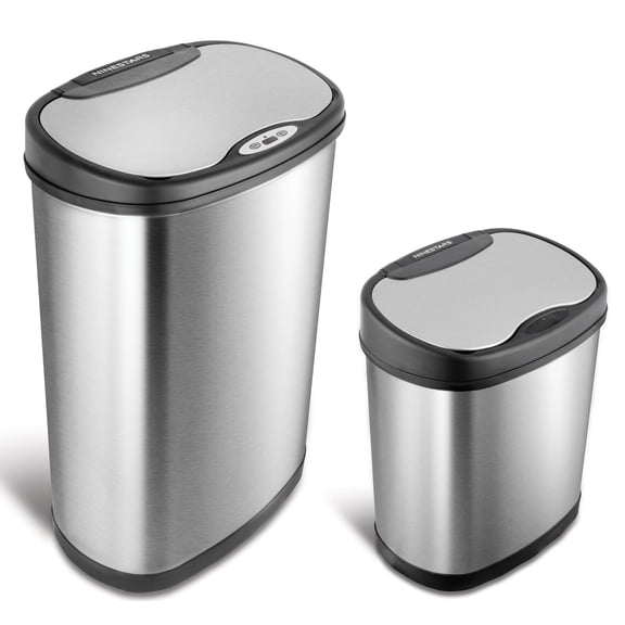 Nine Stars Automatic Kitchen Trash Can Combo, 13 Gallon 3 Gallon Stainless Steel, Motion Sensor Hands-Free Soft-Close Lid Garbage Bin, Silver