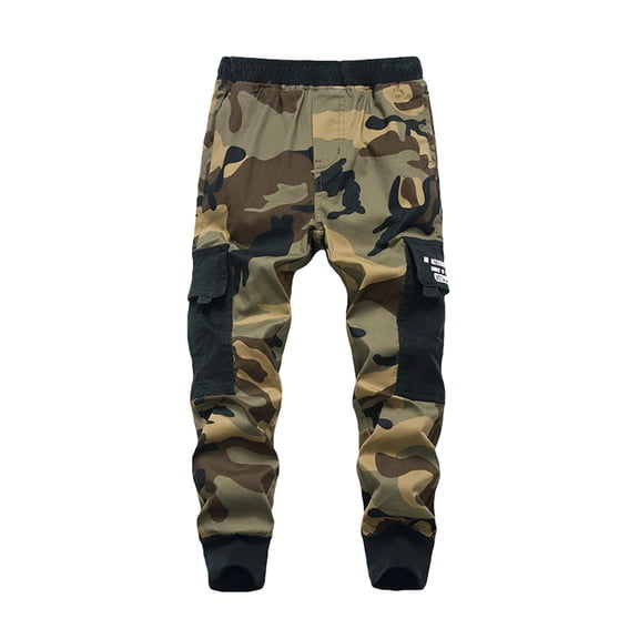 LYMAYTER Kids Boys Camouflage Cargo Pants Elastic Waist Leg Pockets Casual Outdoor Trousers 6-15Y