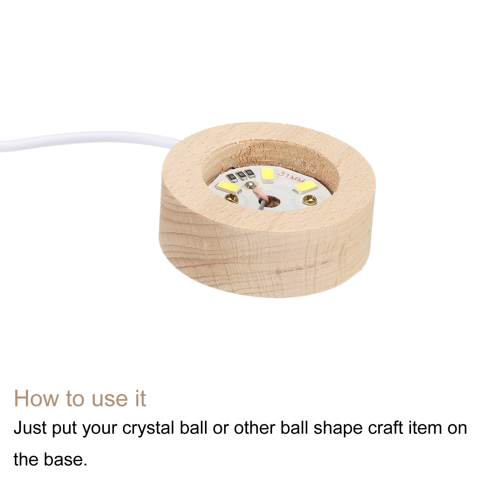 Unique Bargains LED Wood Display Base Ball Stand Holders 6x2cm White Light USB Switch
