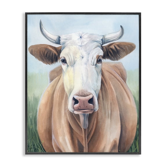 Stupell Industries Rustic Lodge Brown Cow Gazing Portrait Black Framed Giclee Art, 11 x 14, by Grace Popp