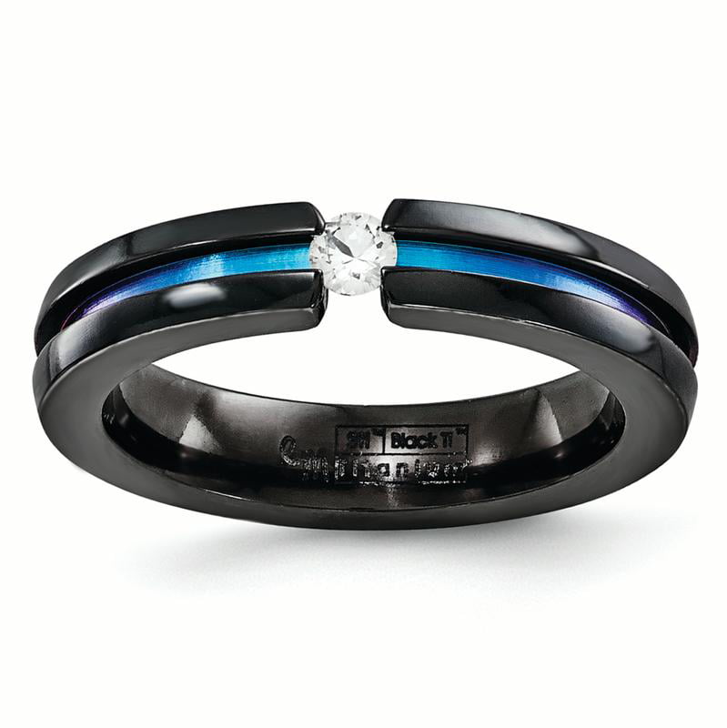 Jewels By Lux Solid Titanium Brushed Double Groove Blue Anodized 8mm Wedding Band