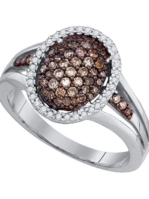 10kt White Gold Womens Round Cognac-brown Color Enhanced Diamond Crossover Woven Band 1/5 Cttw 