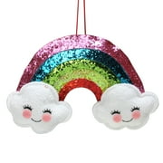 Northlight 7" White and Pink Glittered Rainbow with Smiling Clouds Hanging Christmas Ornament