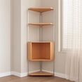thumbnail image 3 of Multi Layer Solid Wood Corner Shelf Bookshelf Living Room Corner Triangular Cabinet, 3 of 7