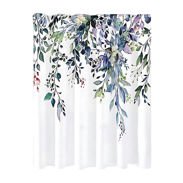 Injueey Cortina de baño con estampado de hojas impermeable con planta de cortina de ducha de poliéster higiénico Extra grueso Juegos de accesorios de baño LS-015 120x180cm