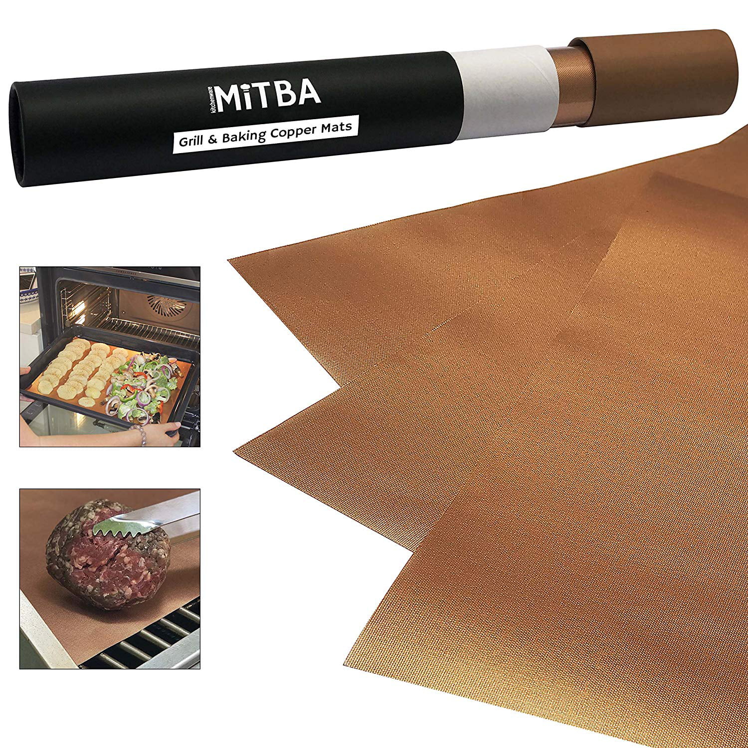 MiTBA Set of 3 XL Copper Grill Mats Non-Stick Reusable For Baking Grilling 