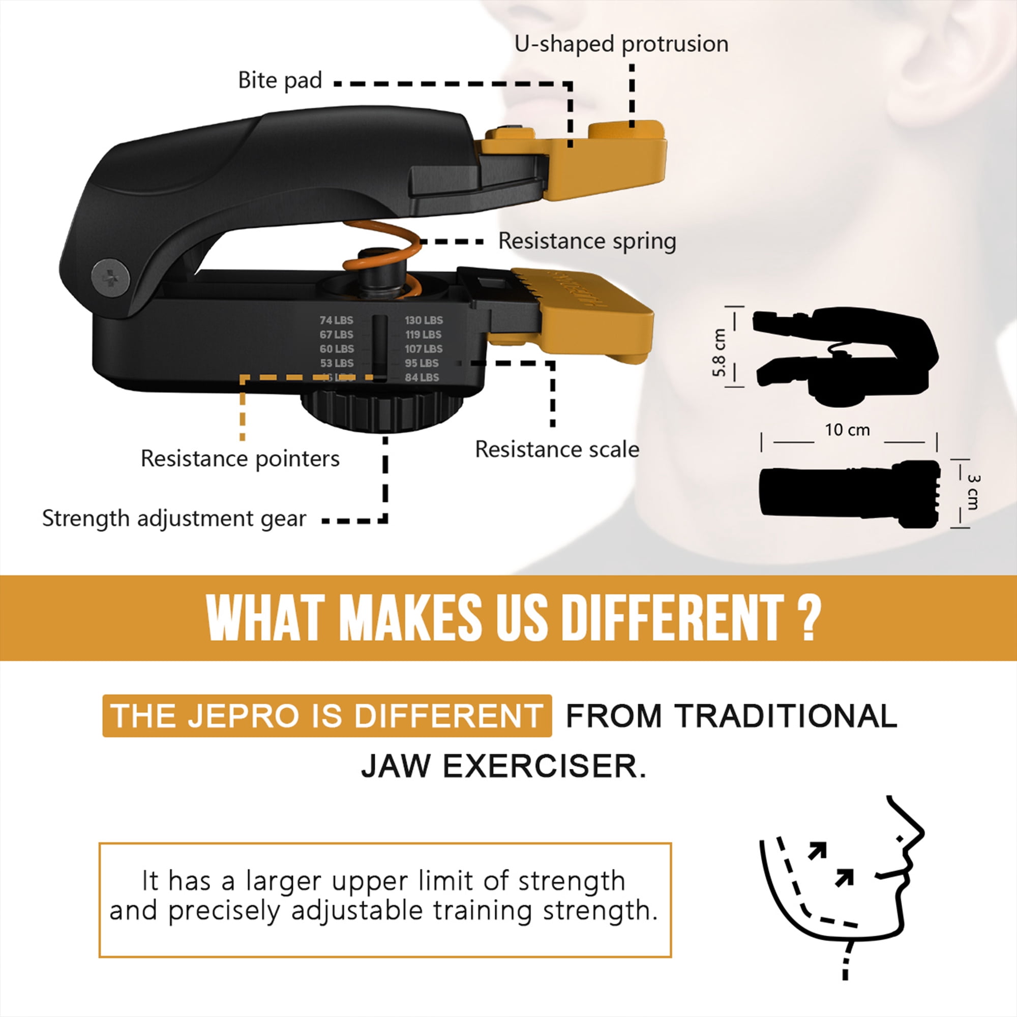HUGEOAKS Resistance Adjustable Jaw Exerciser for Men and Women, Jaw, Face and Neck Exerciser, Powerful Jawline Trainer for Beginners, Intermediate and Advanced Users - Slims and Trims